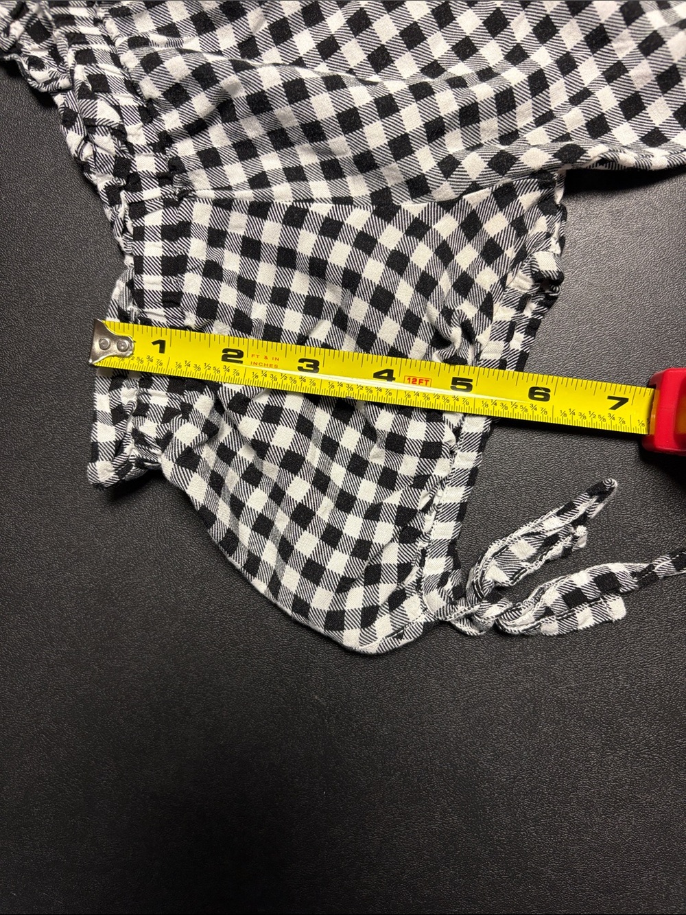 Crave Fame Black and White Gingham Off-Shoulder Top with Lace Hem - Picture 11 of 12